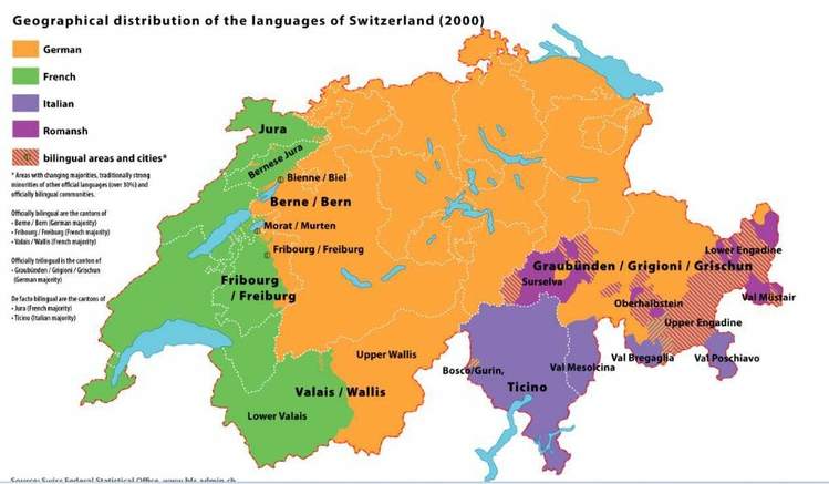 Svájc nyeli térképe